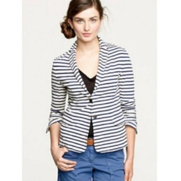 J CREW Nautical Maritime Stripe Cream/Navy Blazer - Picture 7 of 7